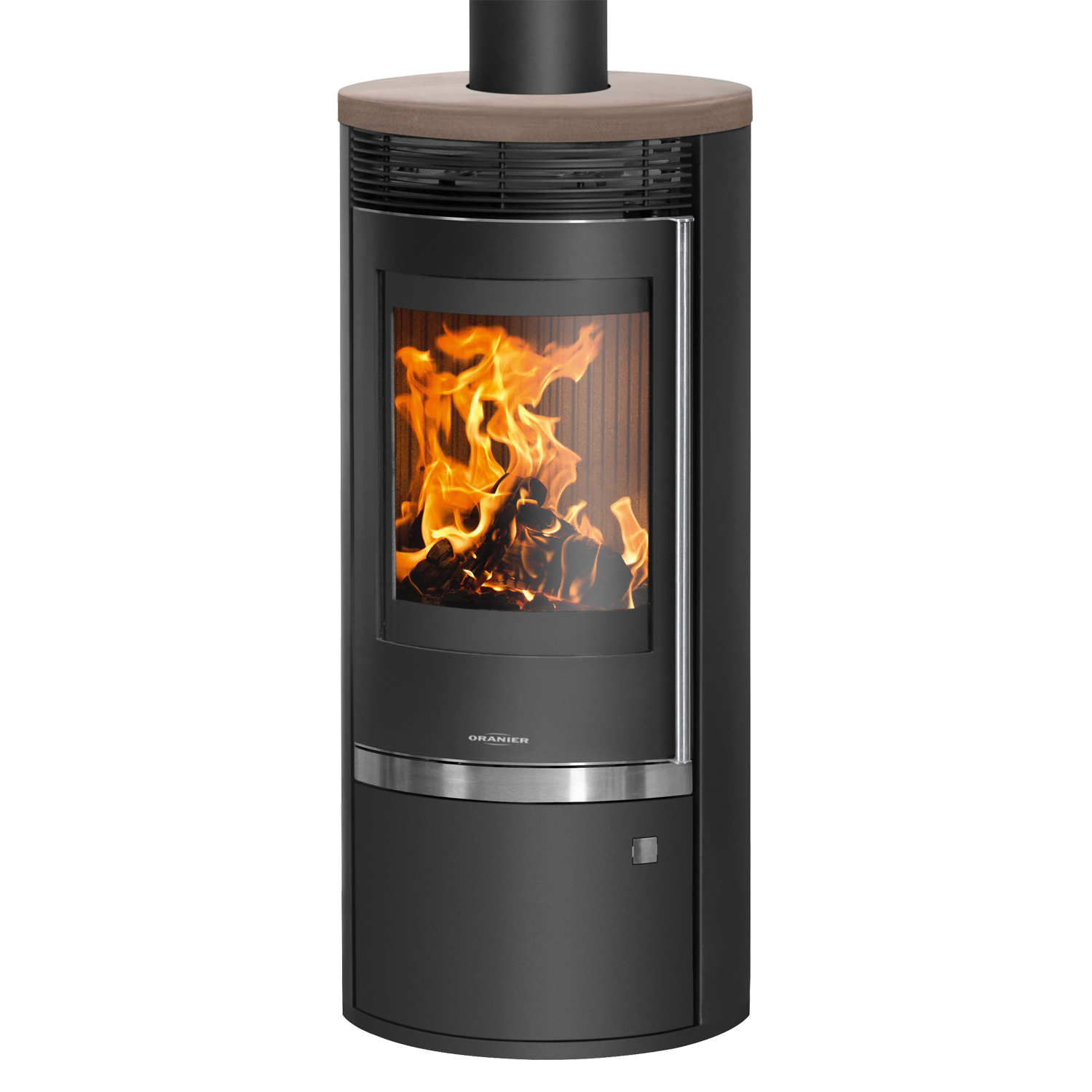 Oranier Rota Top 2.0 Poêle à bois en acier noir avec plaque de recouvrement en céramique Grappa
