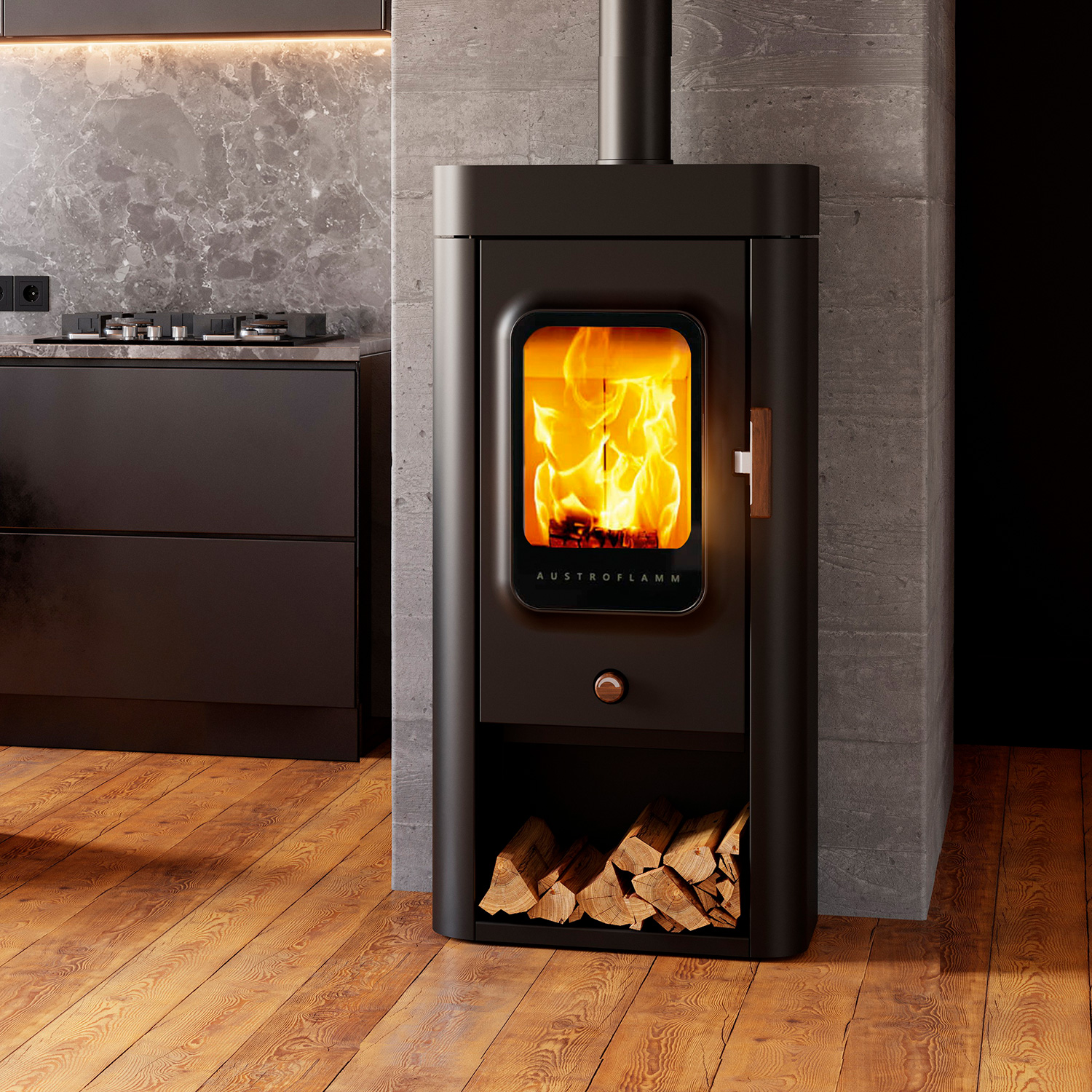 Poêle à bois Austroflamm Sina en acier gris fonte Poêle à bois Austroflamm Sina en acier gris fonte