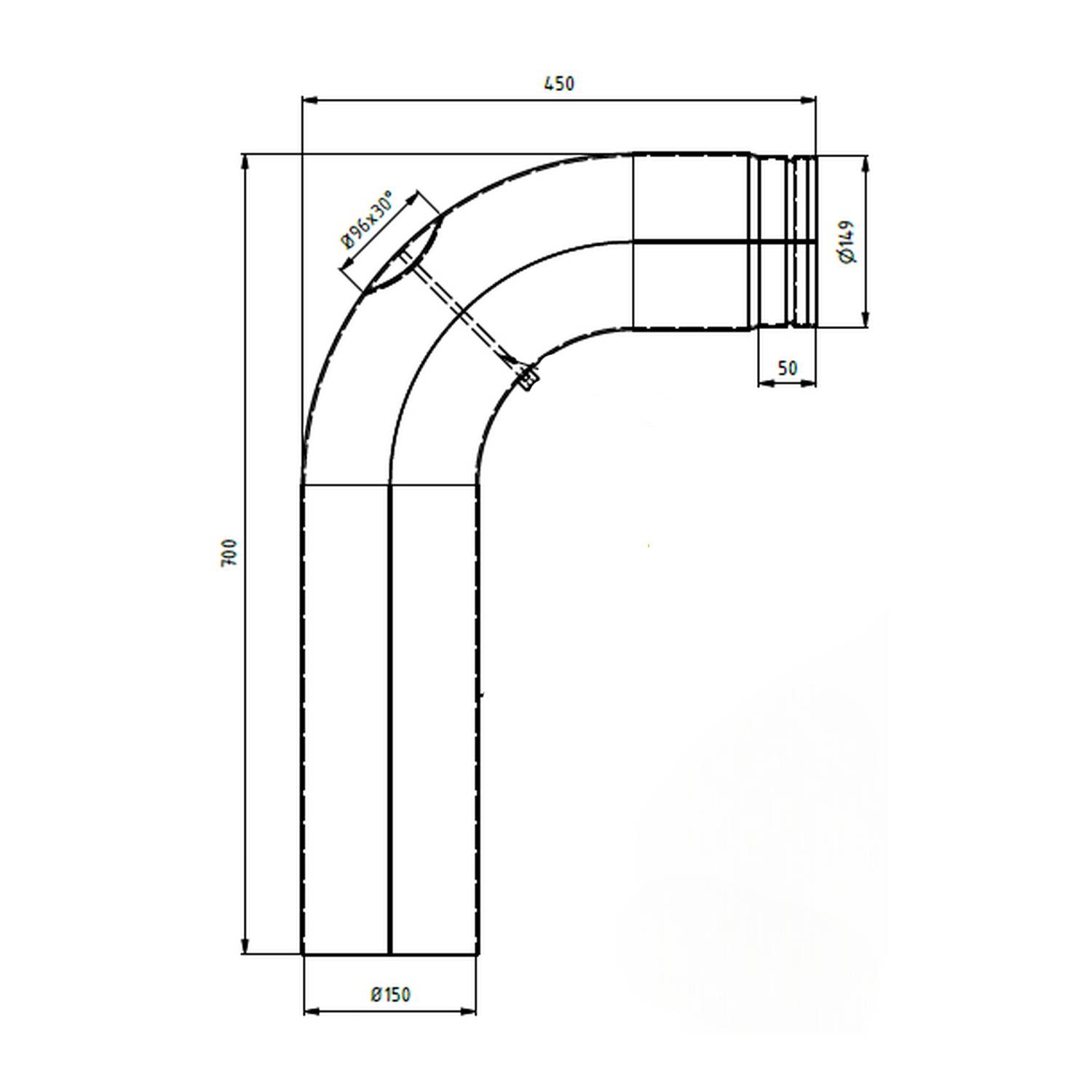 Raik coude LS diamètre 150/90° 2,00mm lisse 700/450 avec porte intégrée noir