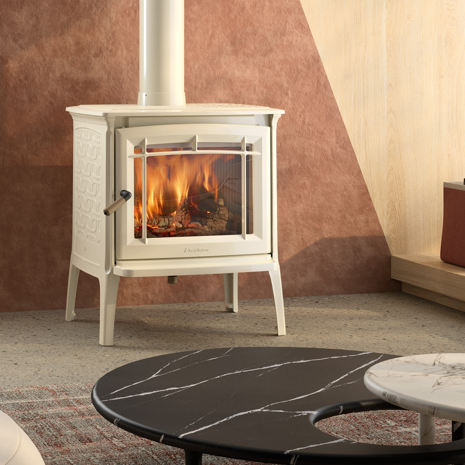 Poêle à bois Hergom Shelburne en fonte émaillée beige Poêle à bois Hergom Shelburne en fonte émaillée beige
