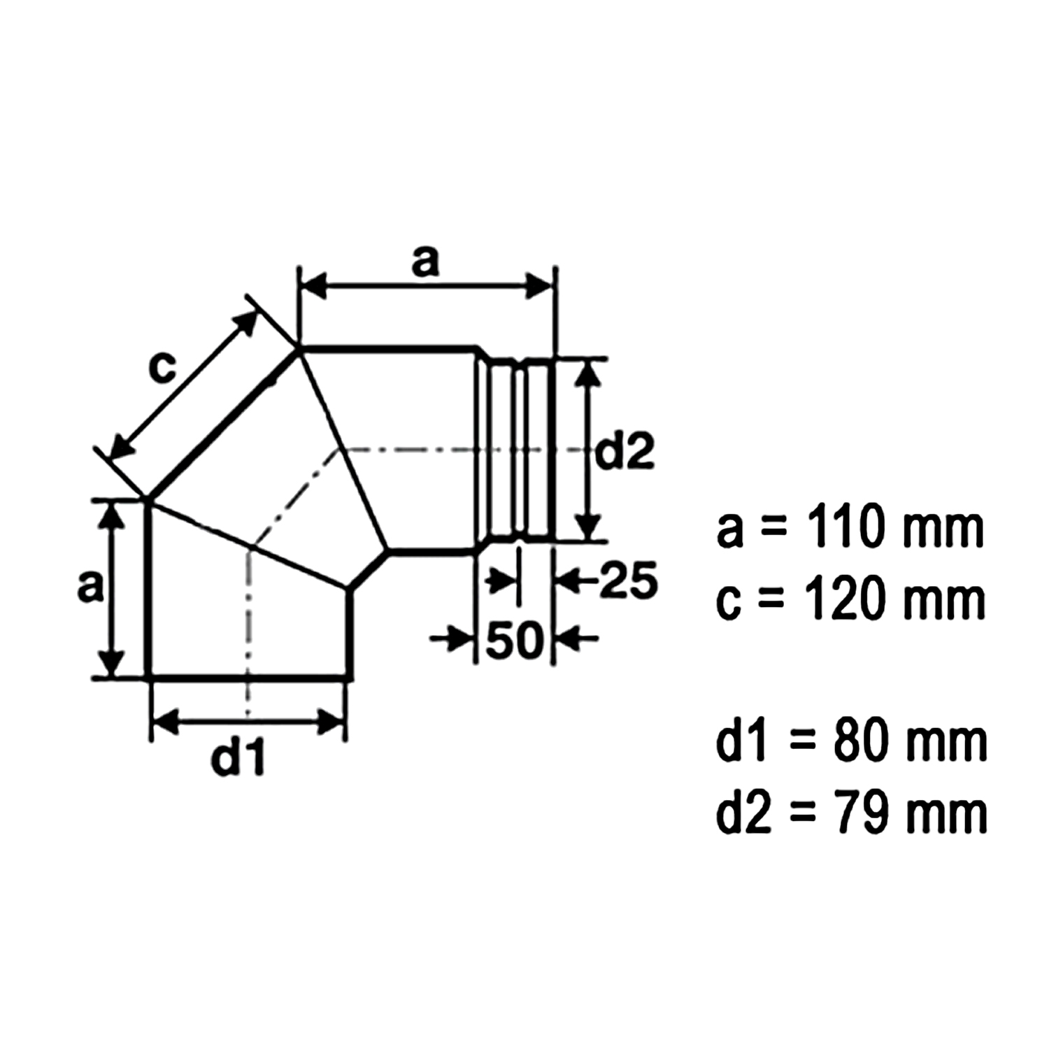 Coude à 90° pour conduit de fumée / tuyau de poêle Raik 80 mm