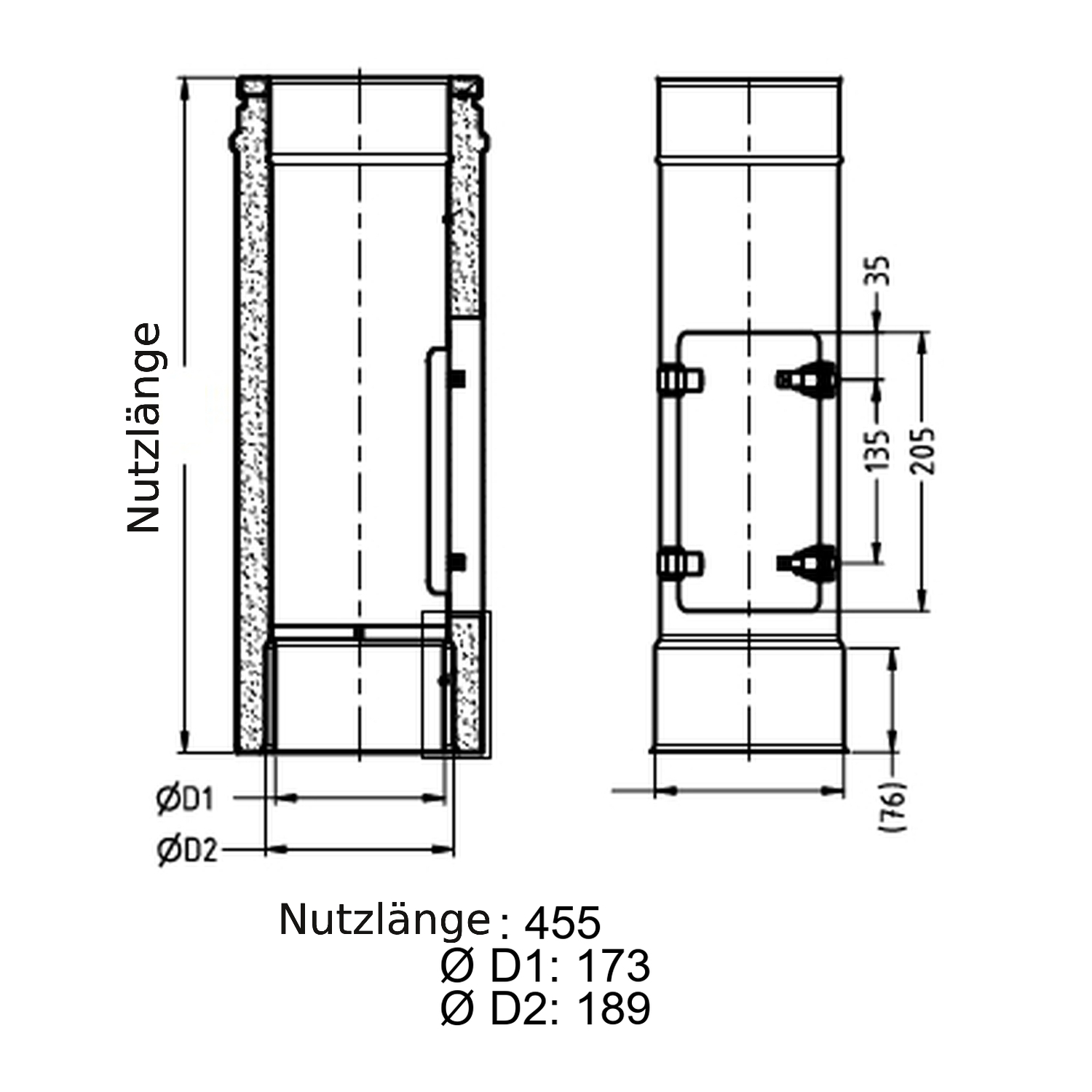 Schiedel ICS élément de tuyau 500 mm avec piège à boules et doublure à double paroi Ø180 double paroi brillant
