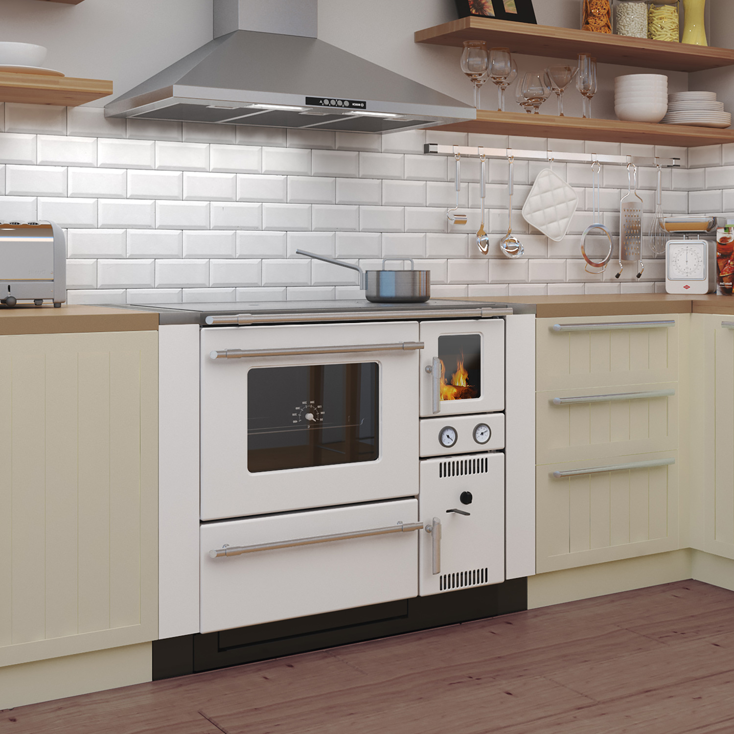 Wamsler K 148 poêle de cuisine à eau Blanc/Mat, conduit de fumée à gauche