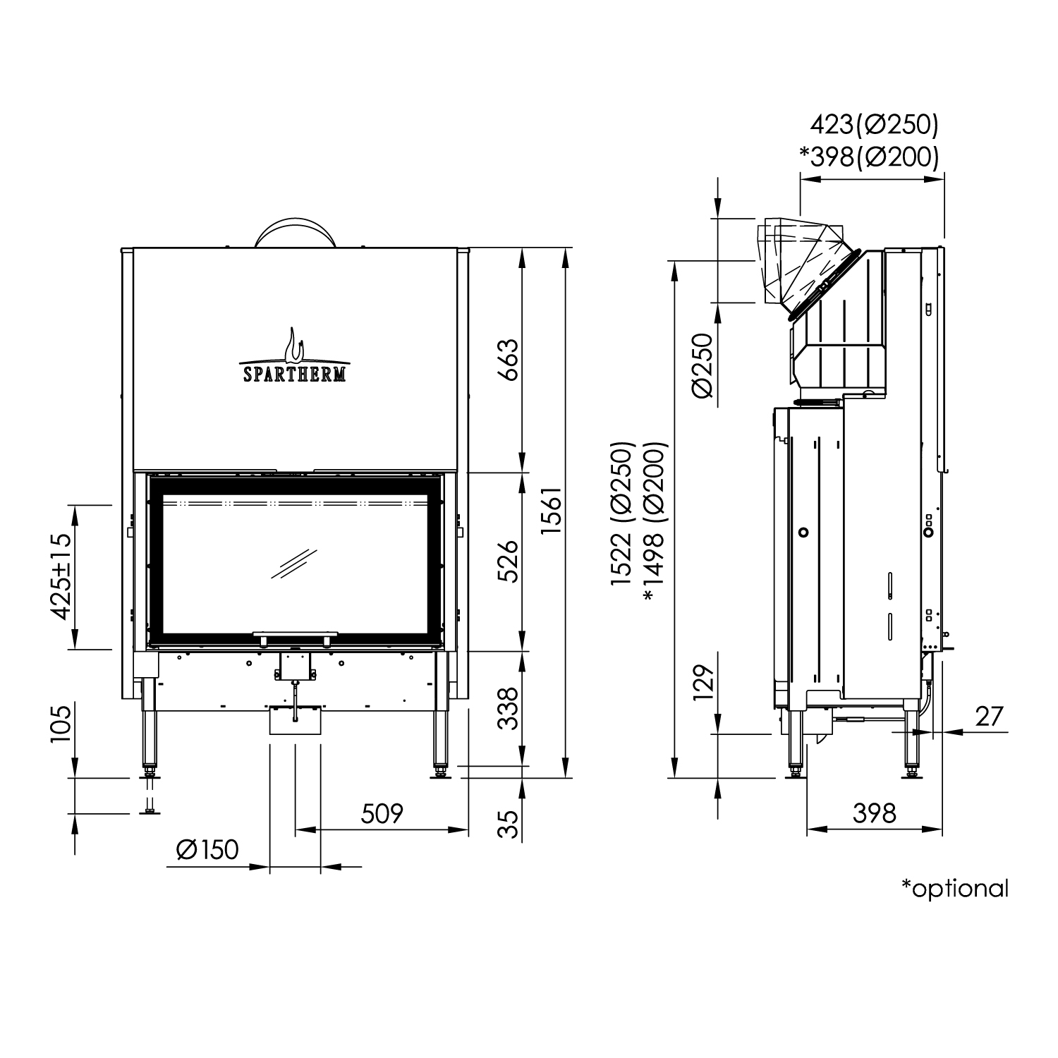 Spartherm Varia 1V-87h-4S Insert de cheminée RRA Ø 200 mm