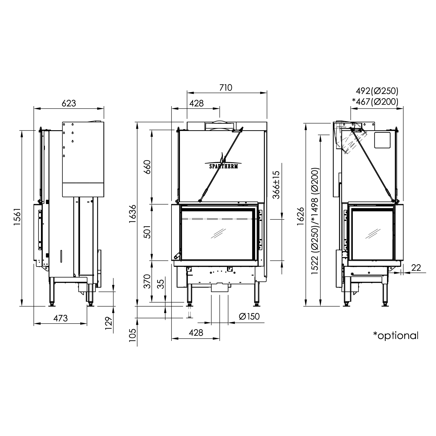 Spartherm Premium V-2L-68h Insert de cheminée RRA Ø 250 mm