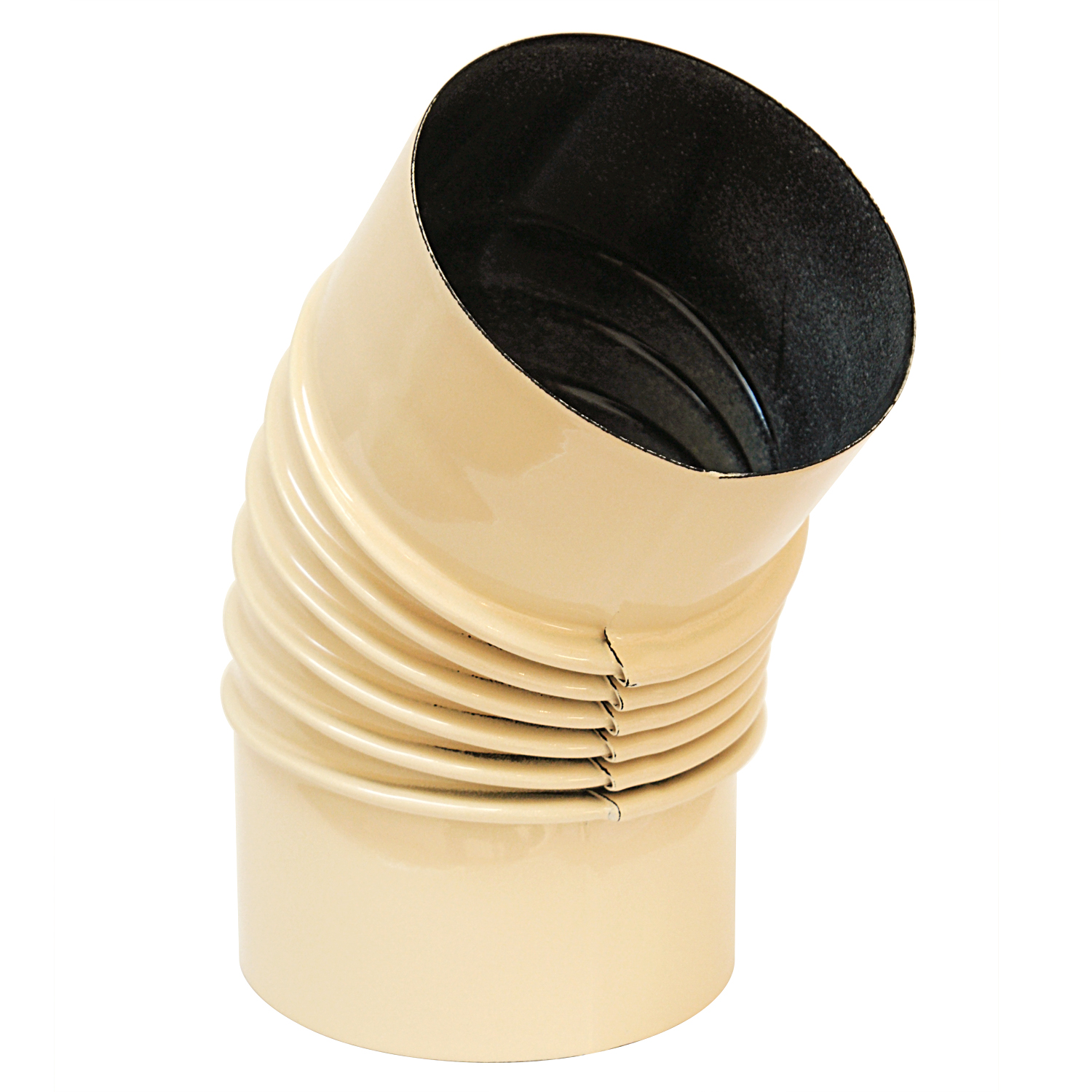 Coude de conduit de fumée / Coude de tuyau de poêle émaillé 130 mm - Coude de 45° nervuré ivoire avec ouverture de nettoyage
