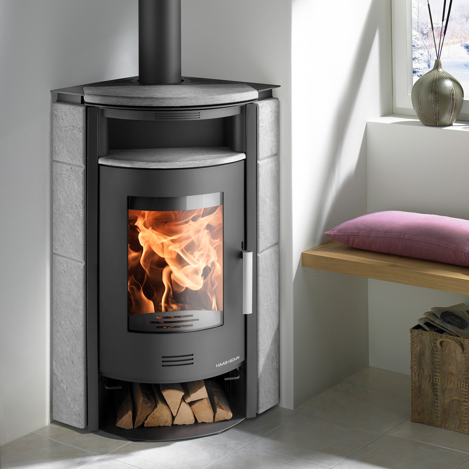 Haas+Sohn Kuopio II Poêle à bois Anthracite/Serpentino