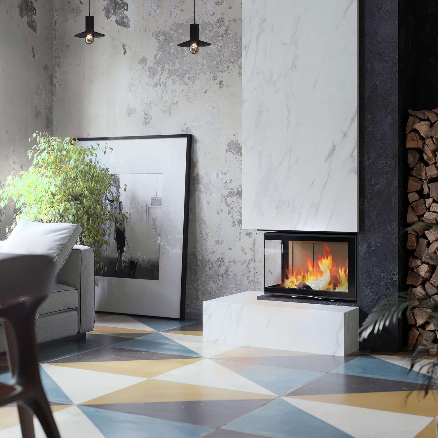 Austroflamm 63x40x42 S 2.0 Insert de cheminée angle gauche