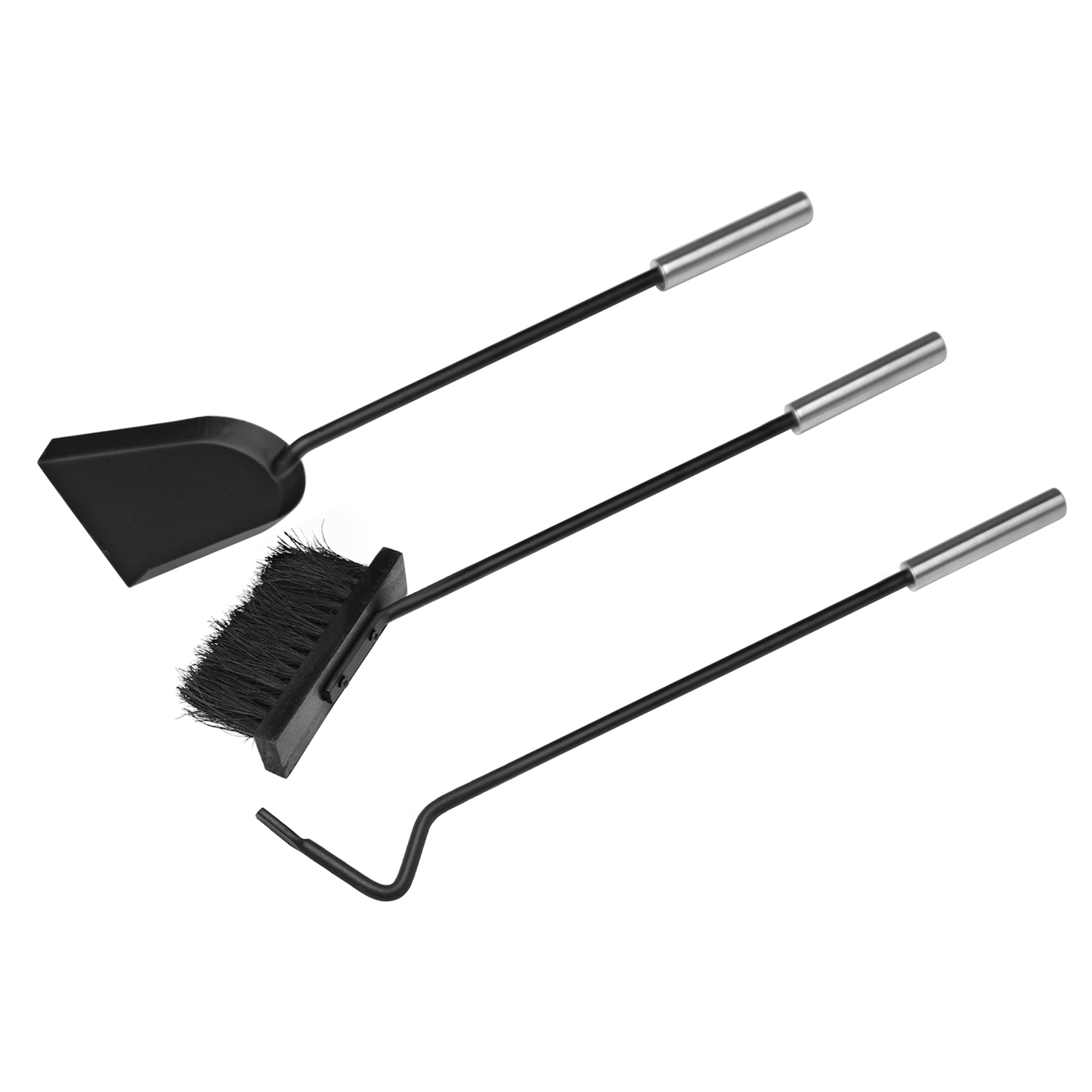 Raik Ensemble d'outils de cheminée Edgar, 3 pièces, noir, poignées en acier inoxydable, 31 cm