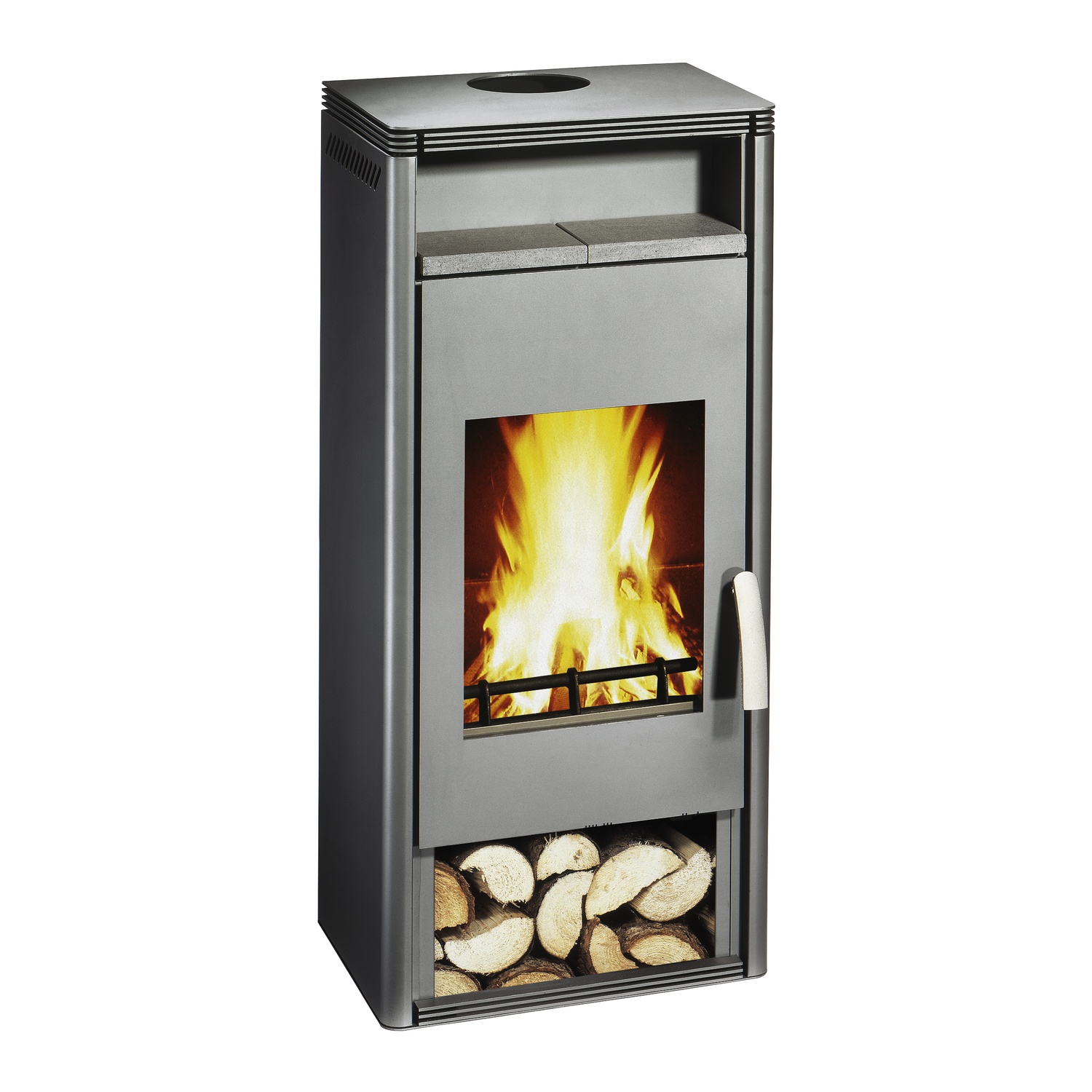 Wamsler poêle à bois « Fulgor » gris avec compartiment de maintien au chaud