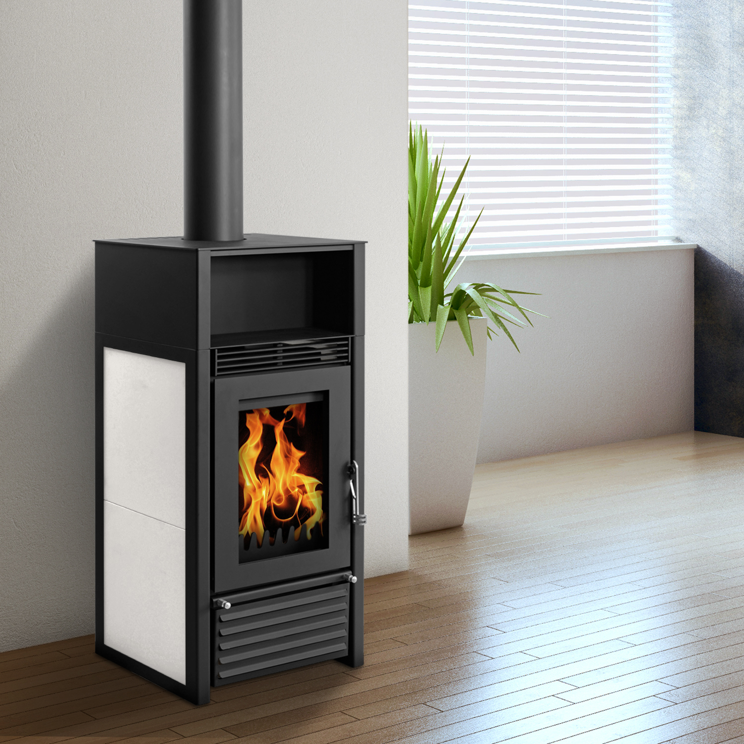 Poêle à bois avec échangeur thermique Schmitzker Marbella Up blanc