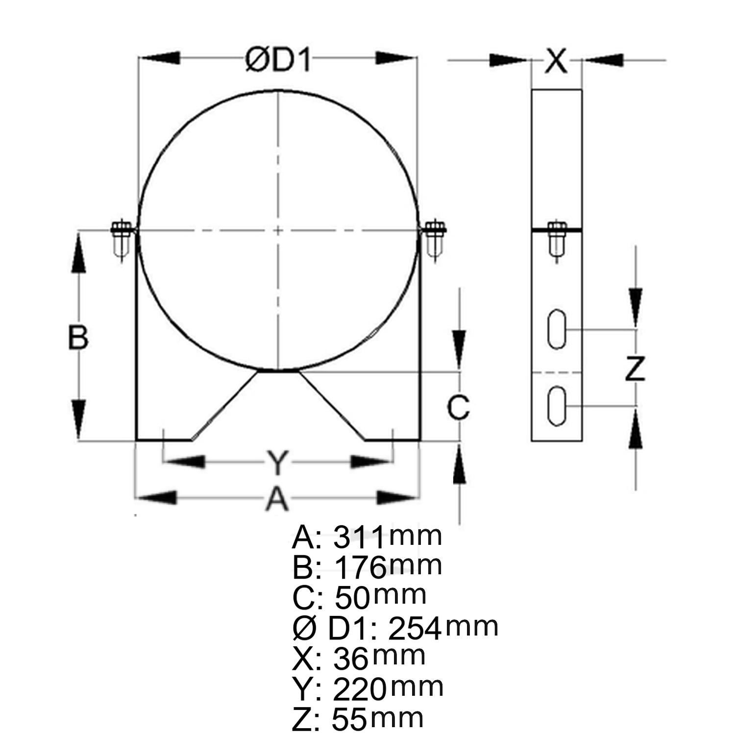 Schiedel support mural 50 mm pour ICS Ø200 mm double paroi brillant