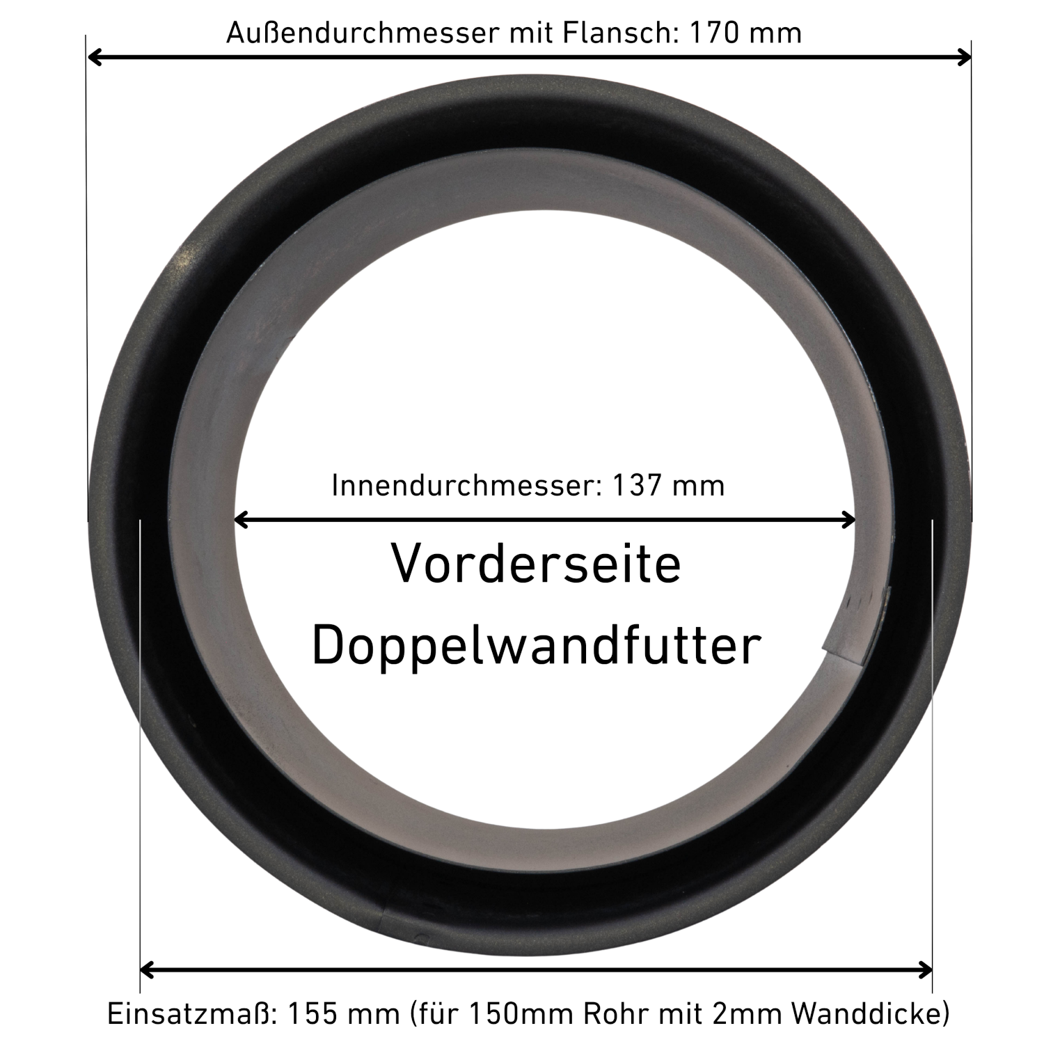 Raik Basic Doublure de paroi double 150mm noir pour tuyau de fumée / conduit de fumée