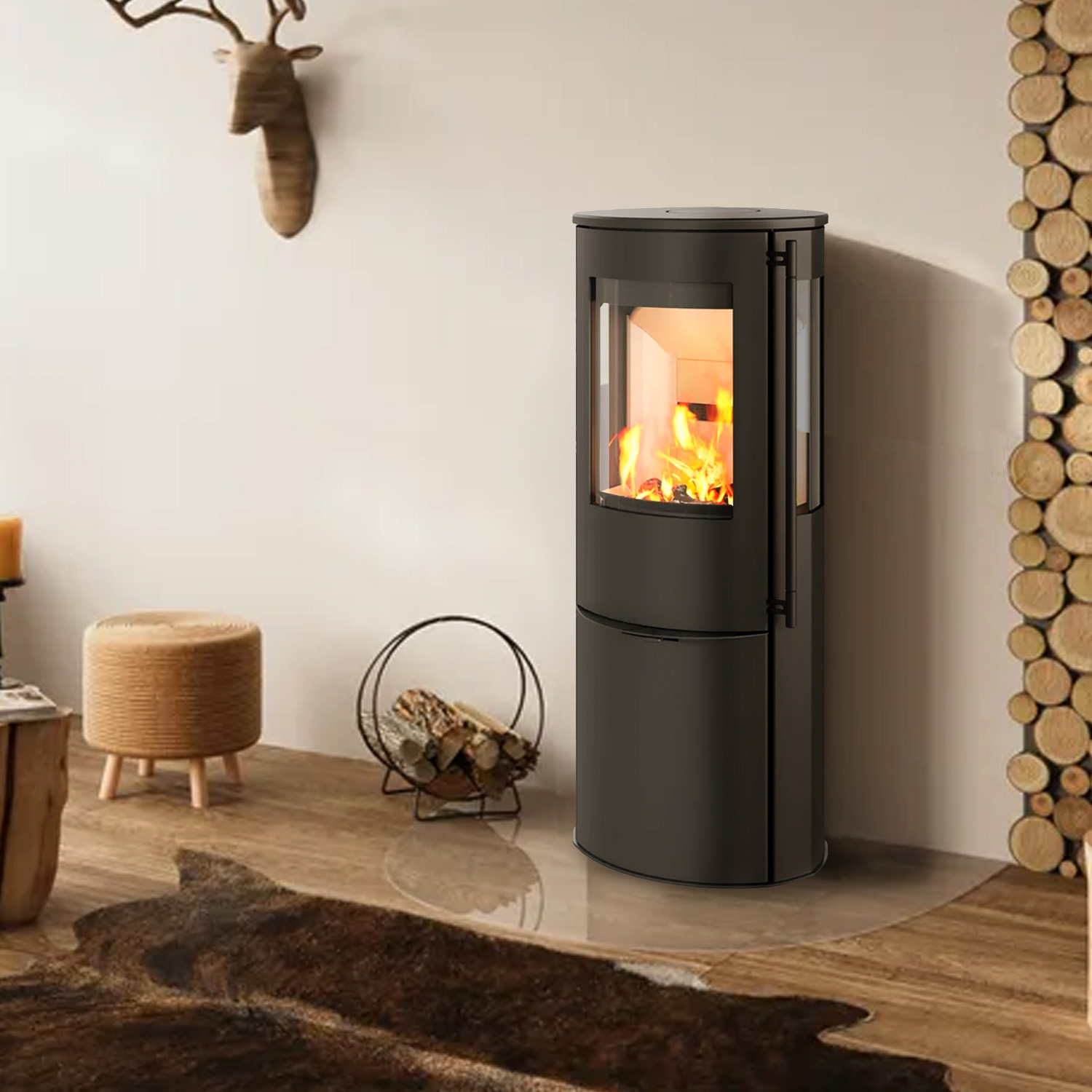 Lotus poêle à bois Liva 6 G acier noir / vitre latérale, DIBt, sortie arrière du conduit de fumée ou sortie supérieure du conduit de fumée / en option variantes de poignée