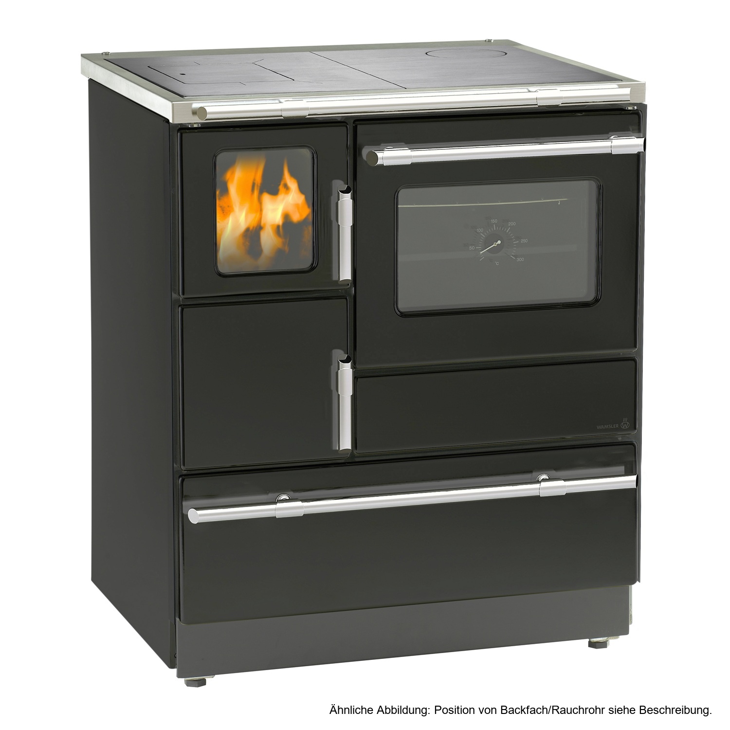 Wamsler K 128 F Cuisinière à bois à droite noir avec plaque en acier