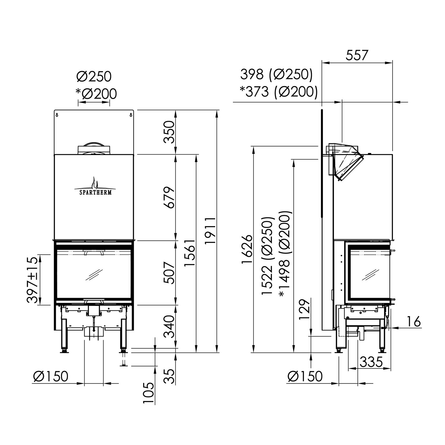 Spartherm Arte 3RL-60h-4S insert de cheminée RRA Ø 200 mm