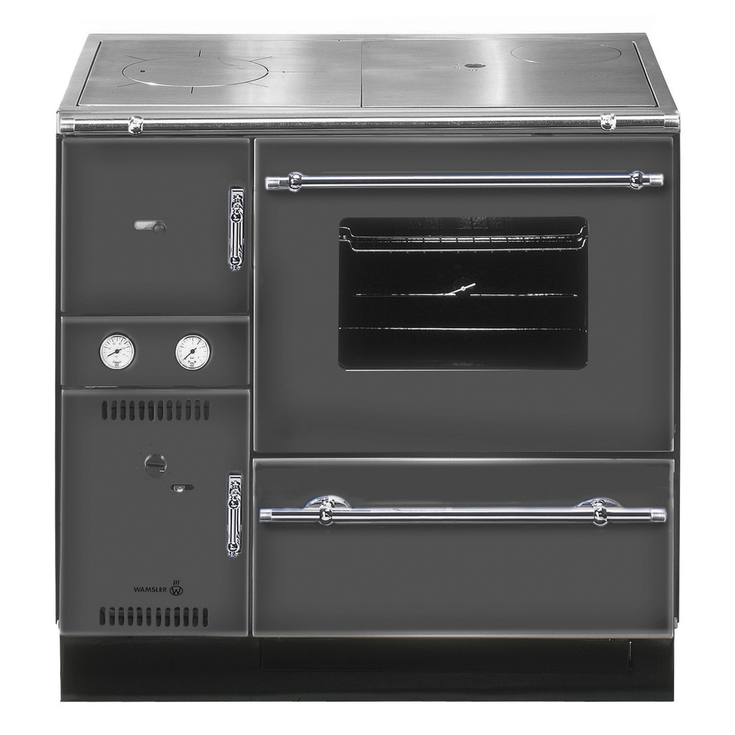 Wamsler K 148 CL poêle de cuisine avec échangeur d'eau Anthracite / Chrome, conduit de fumée à droite