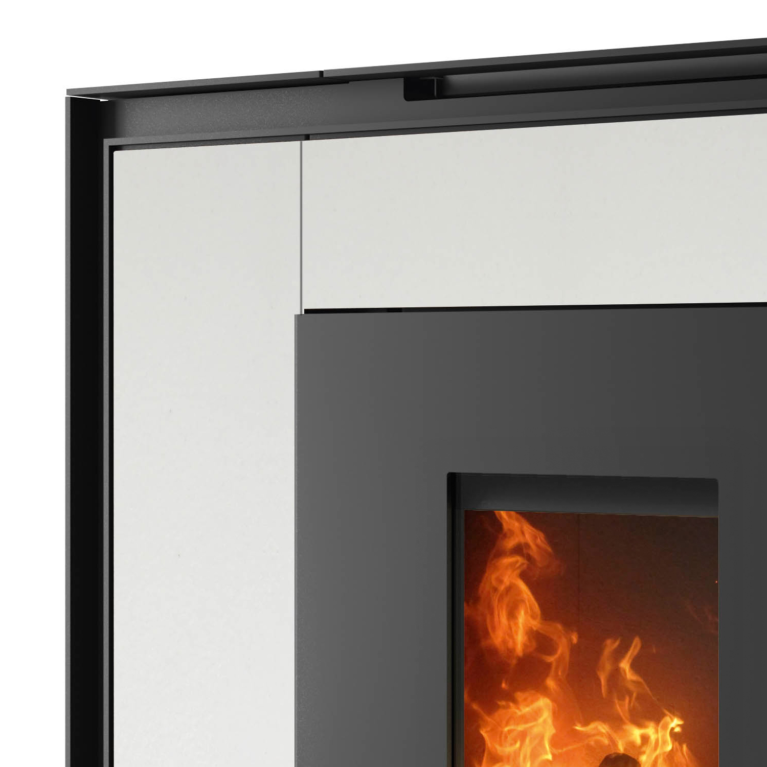 Oranier Boreas II poêle à granulés acier noir / pierre frittée blanc soie, tuyau de fumée arrière