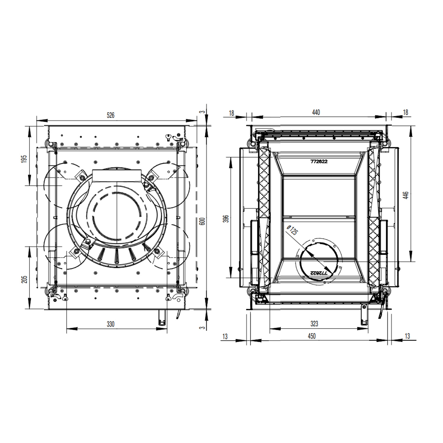Austroflamm 45x51 K II Insert de cheminée tunnel