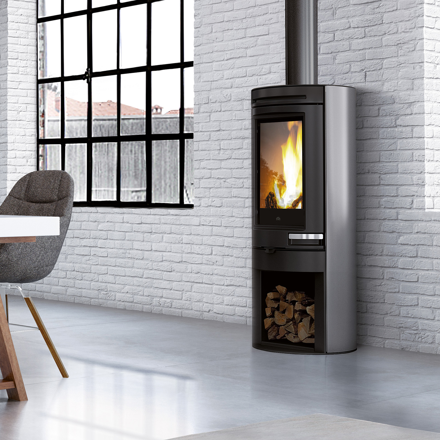 Poêle à bois Edilkamin Tally Evo en acier gris Poêle à bois Edilkamin Tally Evo en acier gris