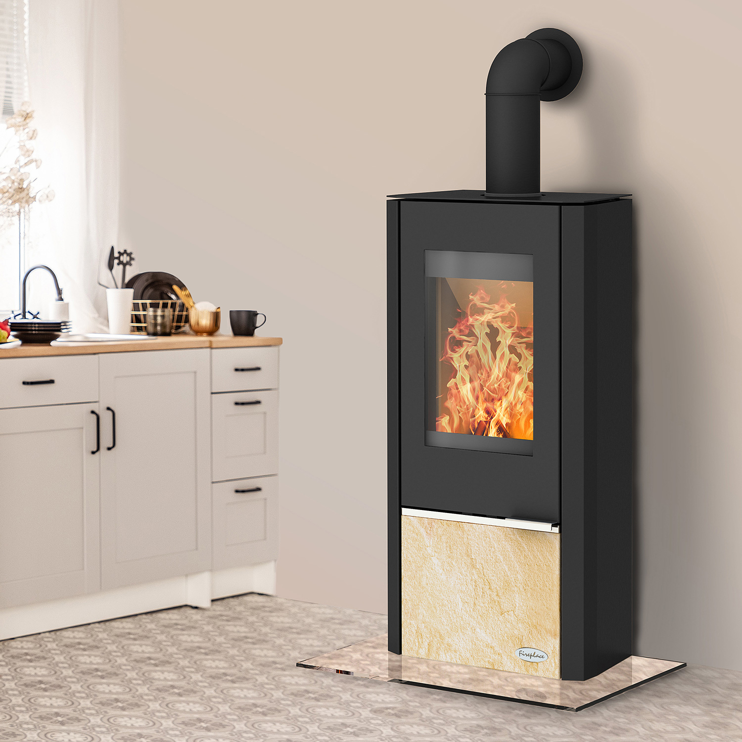 Cheminée Kingstone poêle à bois en acier avec insert en grès