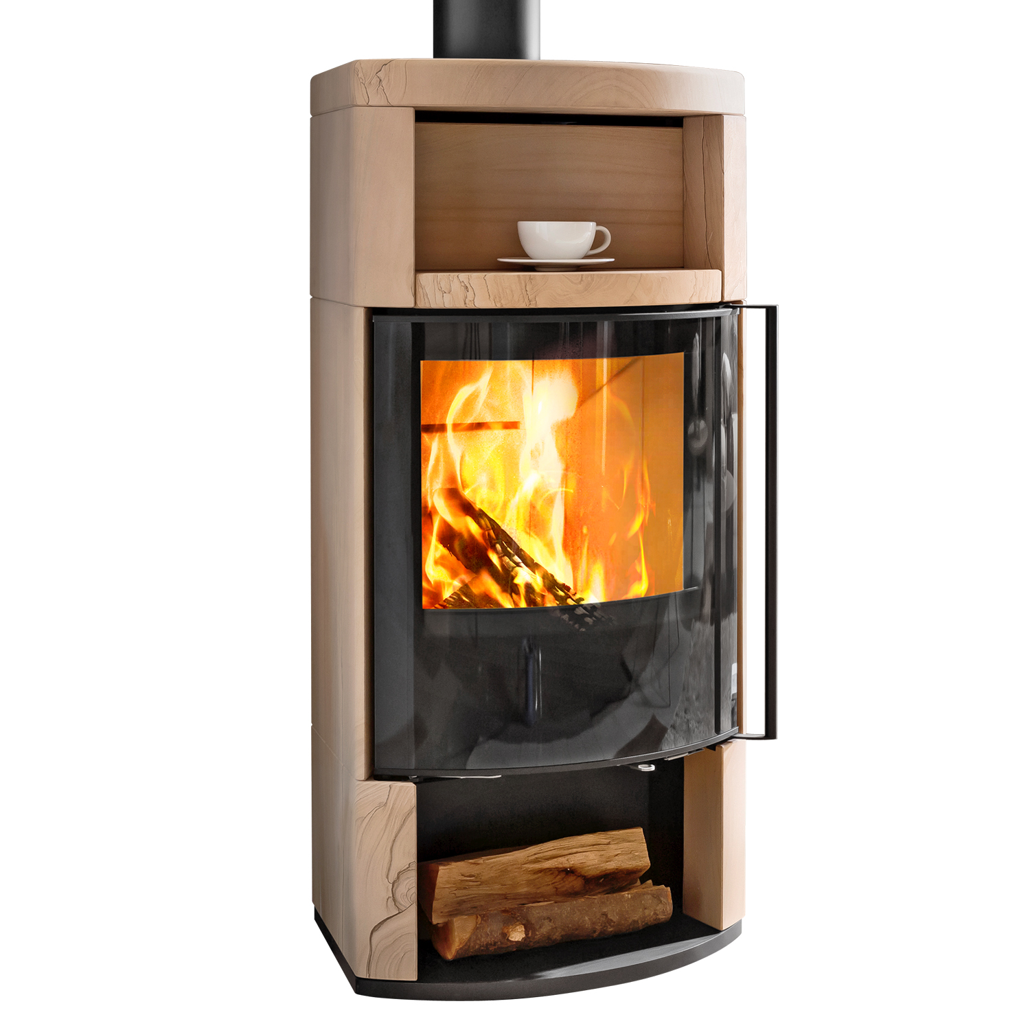 Spartherm Moro RLU Poêle à bois en pierre de sable Sahara + 1 m³ de bois de chauffage gratuit