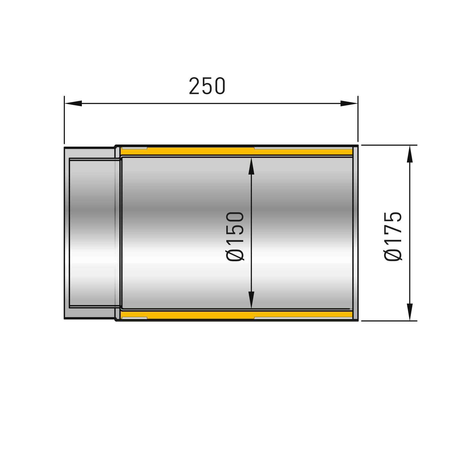 Raik Izoker élément de longueur 150mm noir double paroi L: 250mm pour tuyau de fumée / conduit de fumée