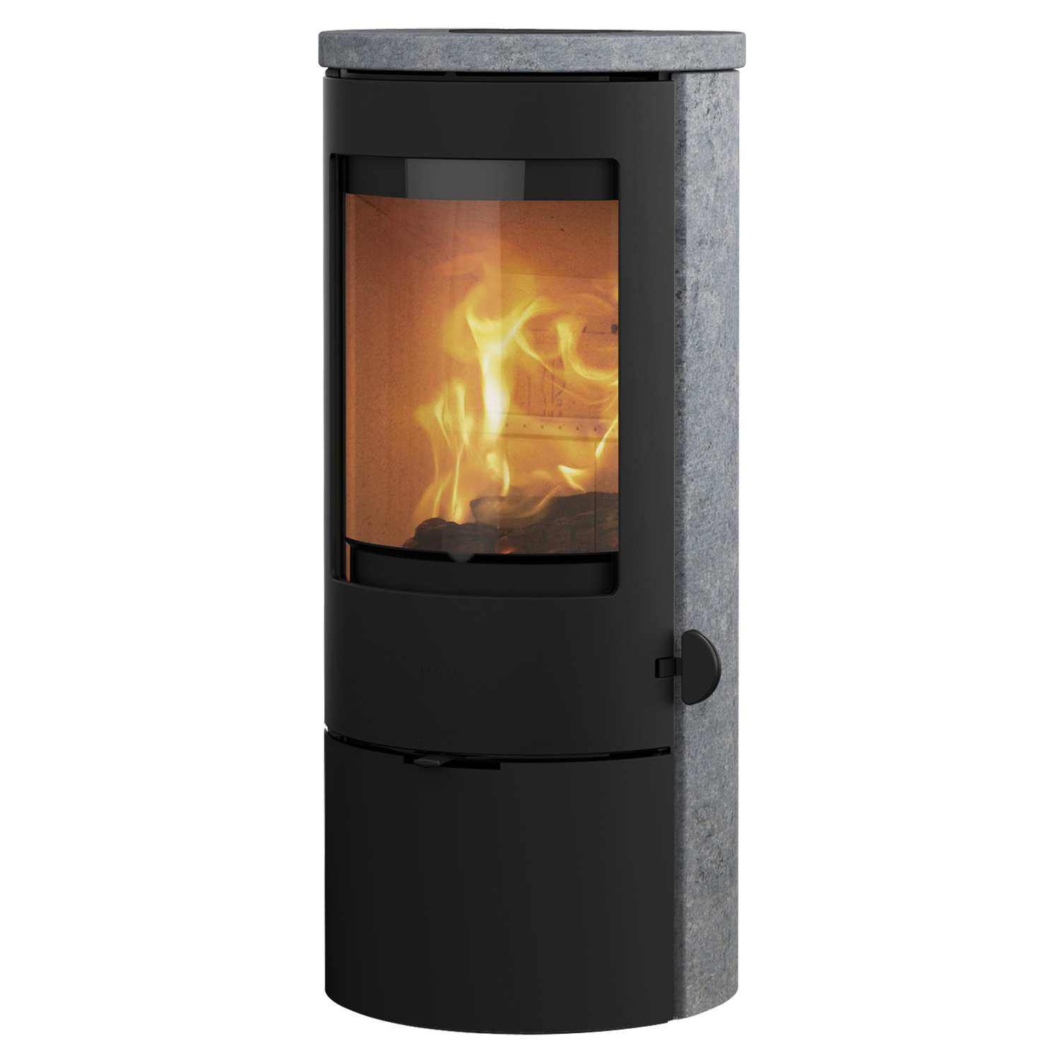 Lotus Prestige Basic S Poêle à bois en pierre ollaire, porte noire, sortie de fumée arrière