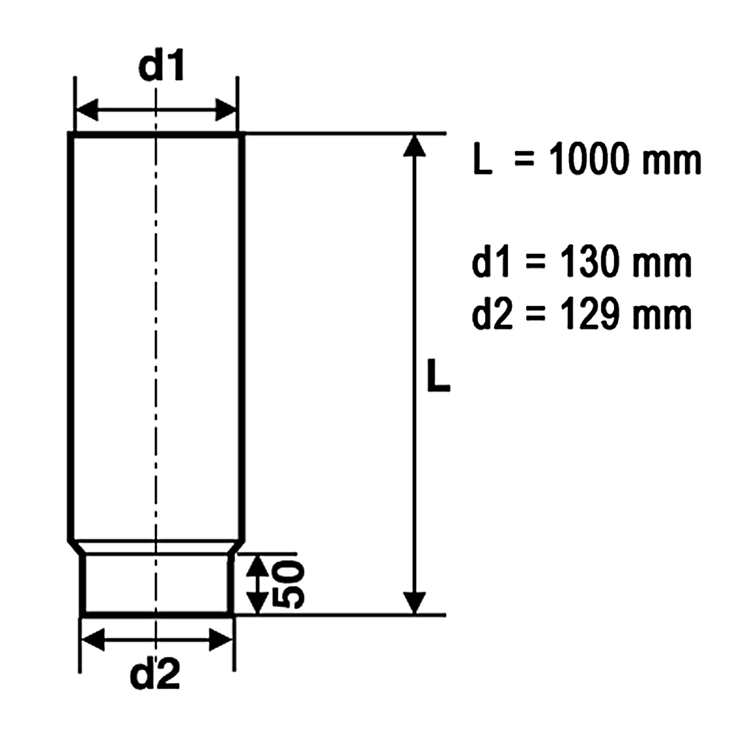 Raik Basic élément de longueur 130mm gris fonte L: 1000mm pour tuyau de fumée / conduit de fumée