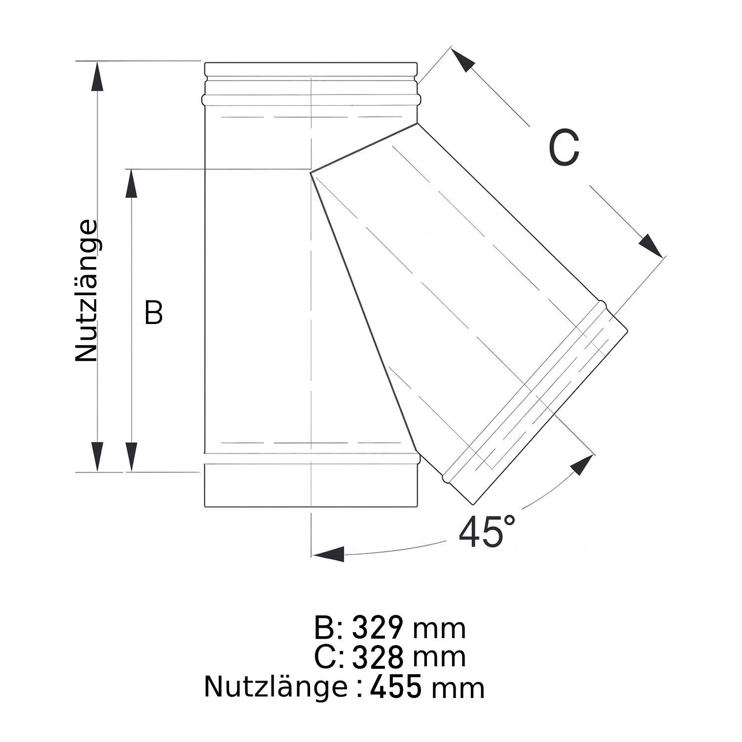 Schiedel ICS raccordement tuyaux 45° Ø150 double paroi brillant