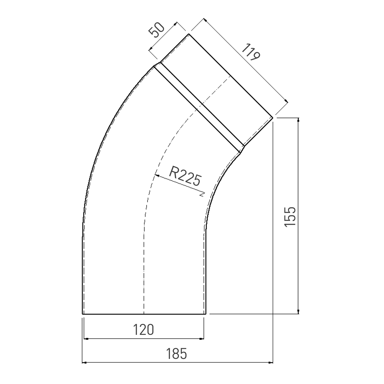 Coude de conduit de fumée / Coude de tuyau de poêle émaillé 120 mm - Coude lisse à 45° Noir Coude de conduit de fumée / Coude de tuyau de poêle émaillé 120 mm - Coude lisse à 45° Noir
