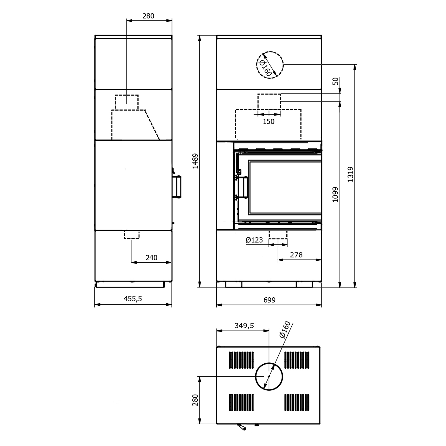 Wamsler Modulo 70/150 L droit Kit de cheminée Noir