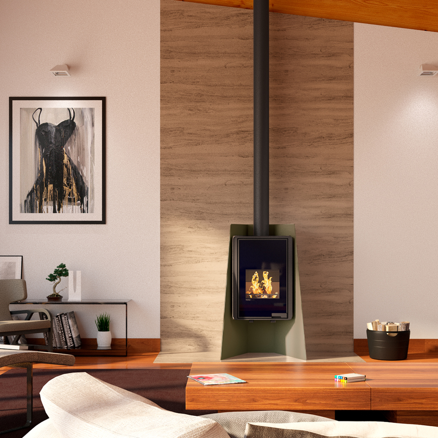 Poêle à bois HS Flamingo Deluxe Island Olive