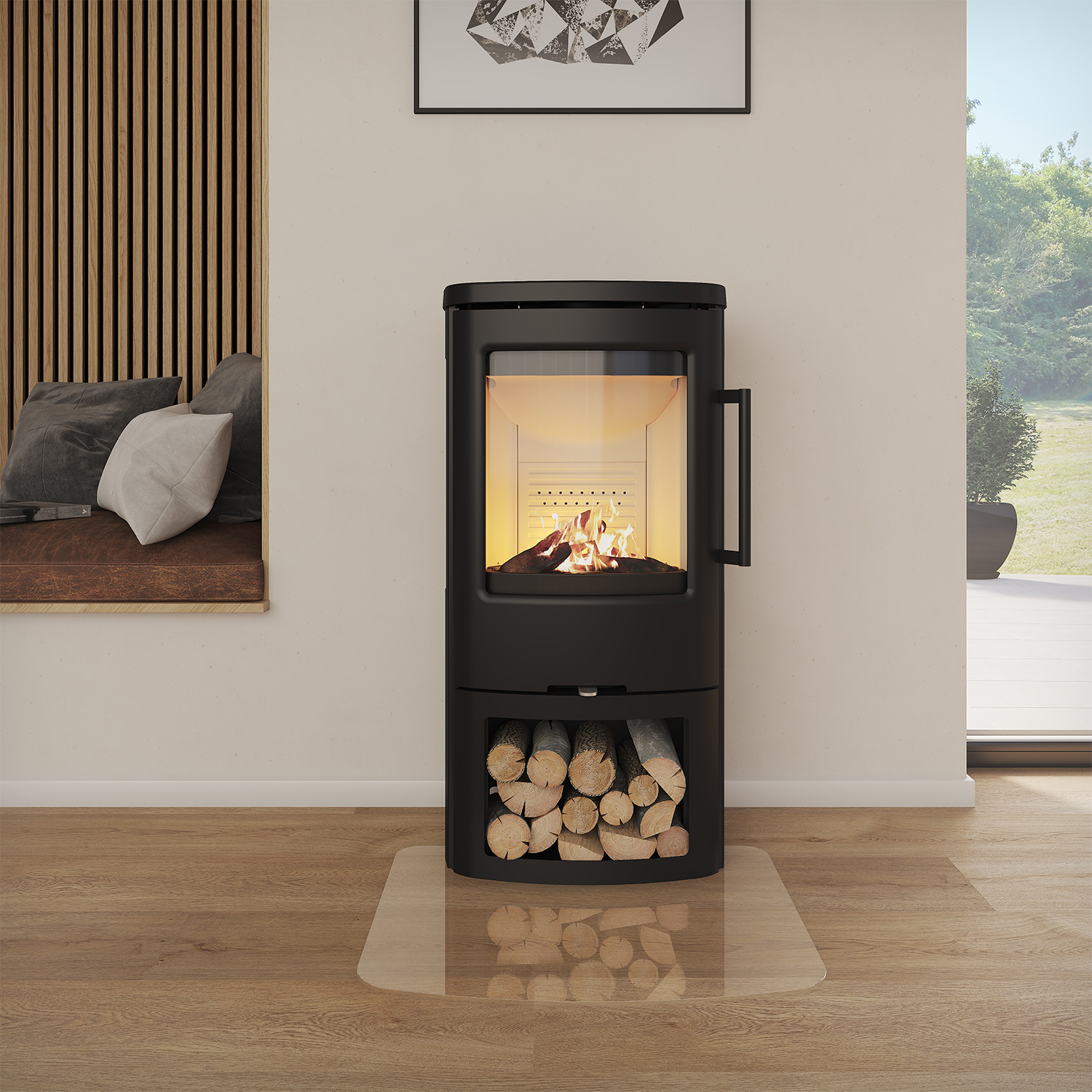 Poêle à bois TermaTech TT44G en acier avec vitres latérales