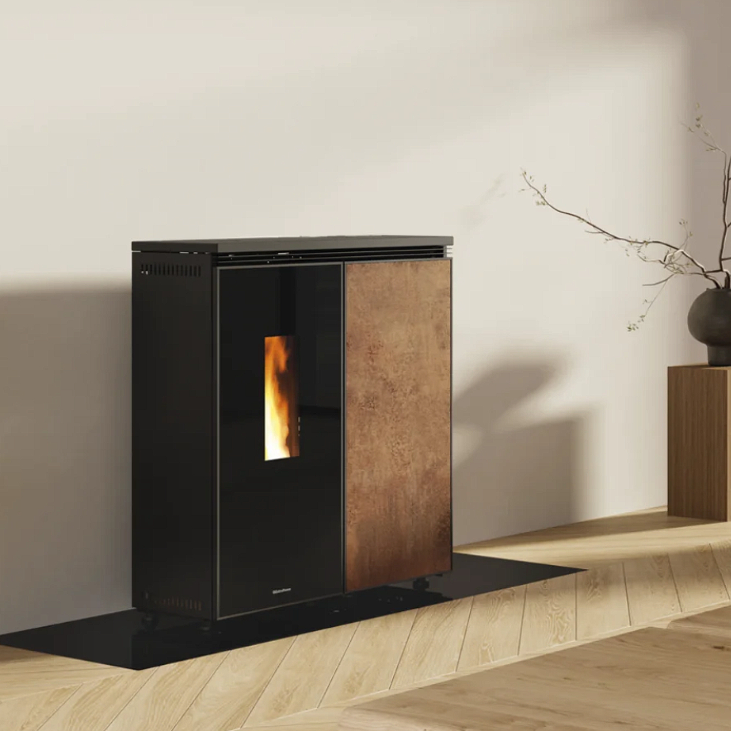 Extraflame Floriana Idro gres corten Poêle à pellets – hydraulique avec plaque en grès
