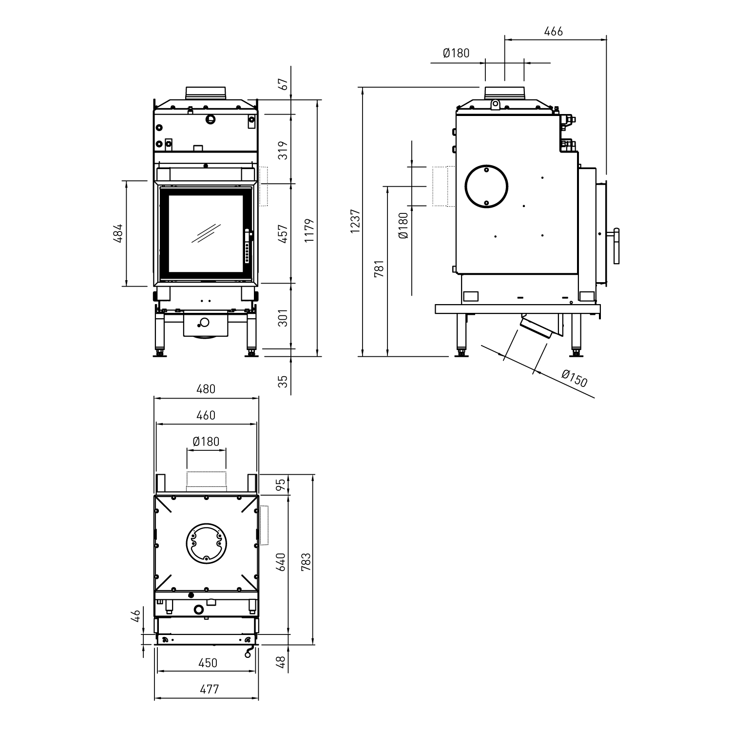 Spartherm Nova E H2O Insert de cheminée avec circulation d'eau 45 cm à gauche