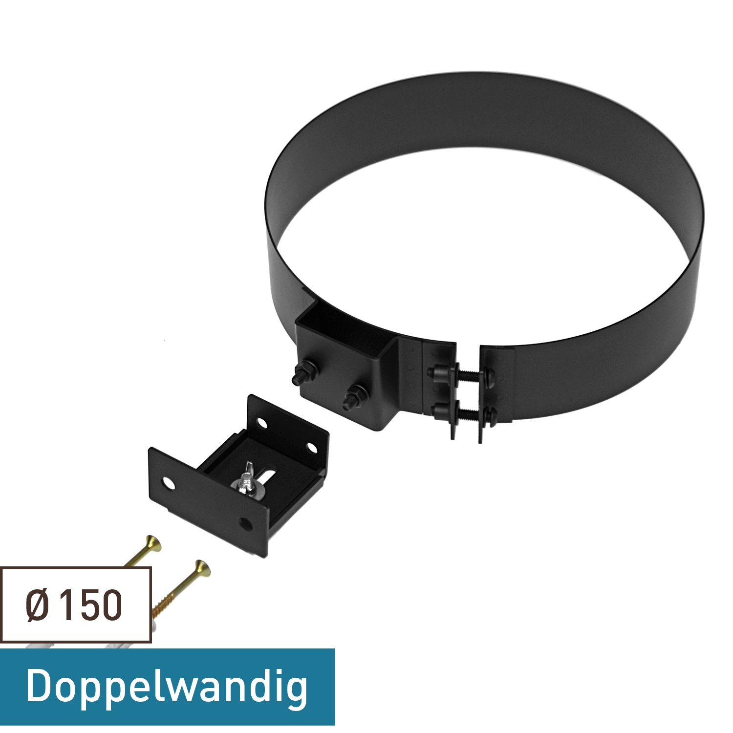 Raik Coltherm collier de tuyau de fumée 150mm noir double paroi pour tuyau de fumée / conduit de fumée