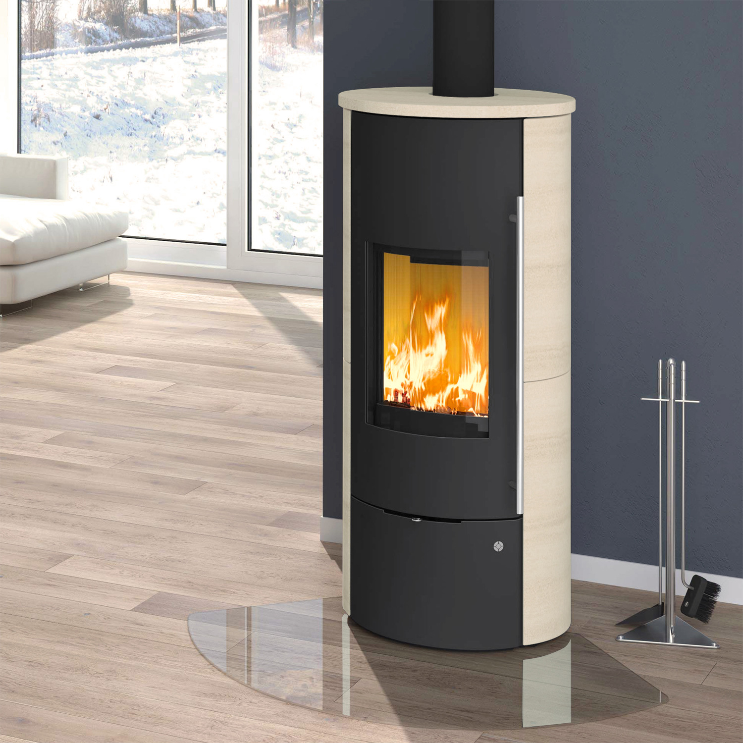Olsberg Tolima Aqua II Compact Poêle à bois avec circulation d'eau Acier Noir | Revêtement en céramique Caffe Freddo