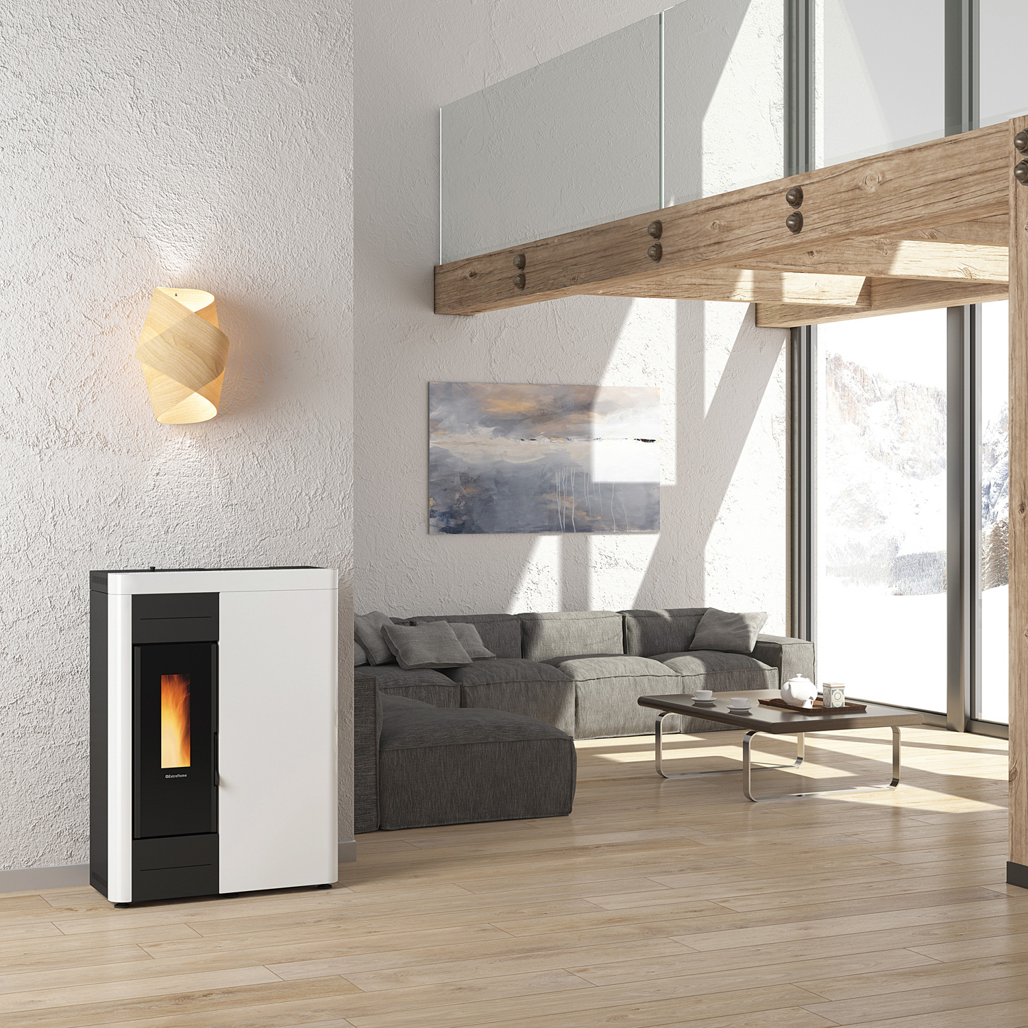 poêle à granulés bouilleur blanc