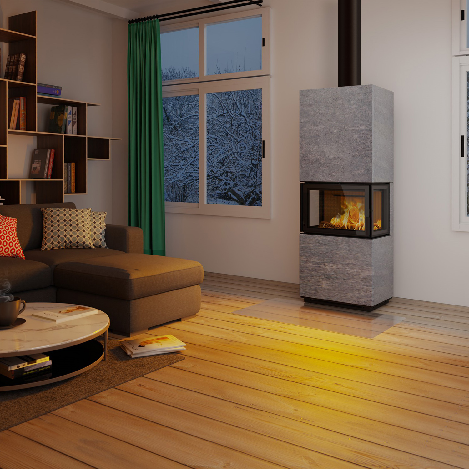 Poêle à bois Lotus Visto 3 en stéatite, évacuation des fumées par le haut