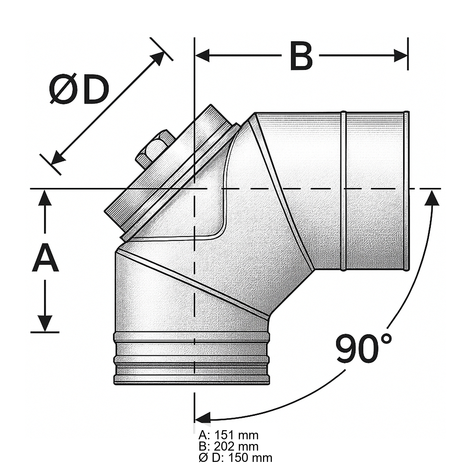 Schiedel PRIMA PLUS coude 90° Ø180 mm avec fermeture de révision pour huile/gaz simple paroi mat