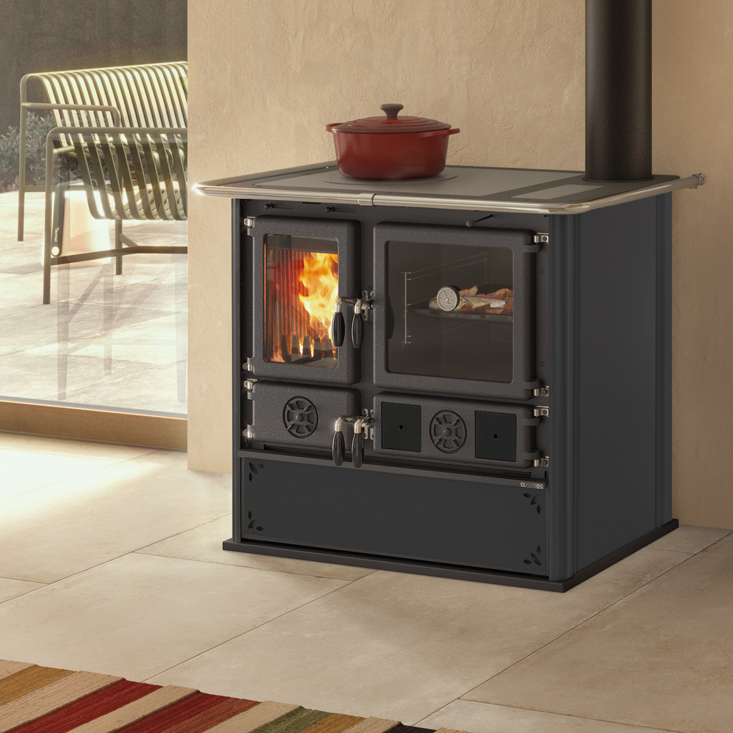 La Nordica Rosa 16 cuisinière à bois acier anthracite-noir