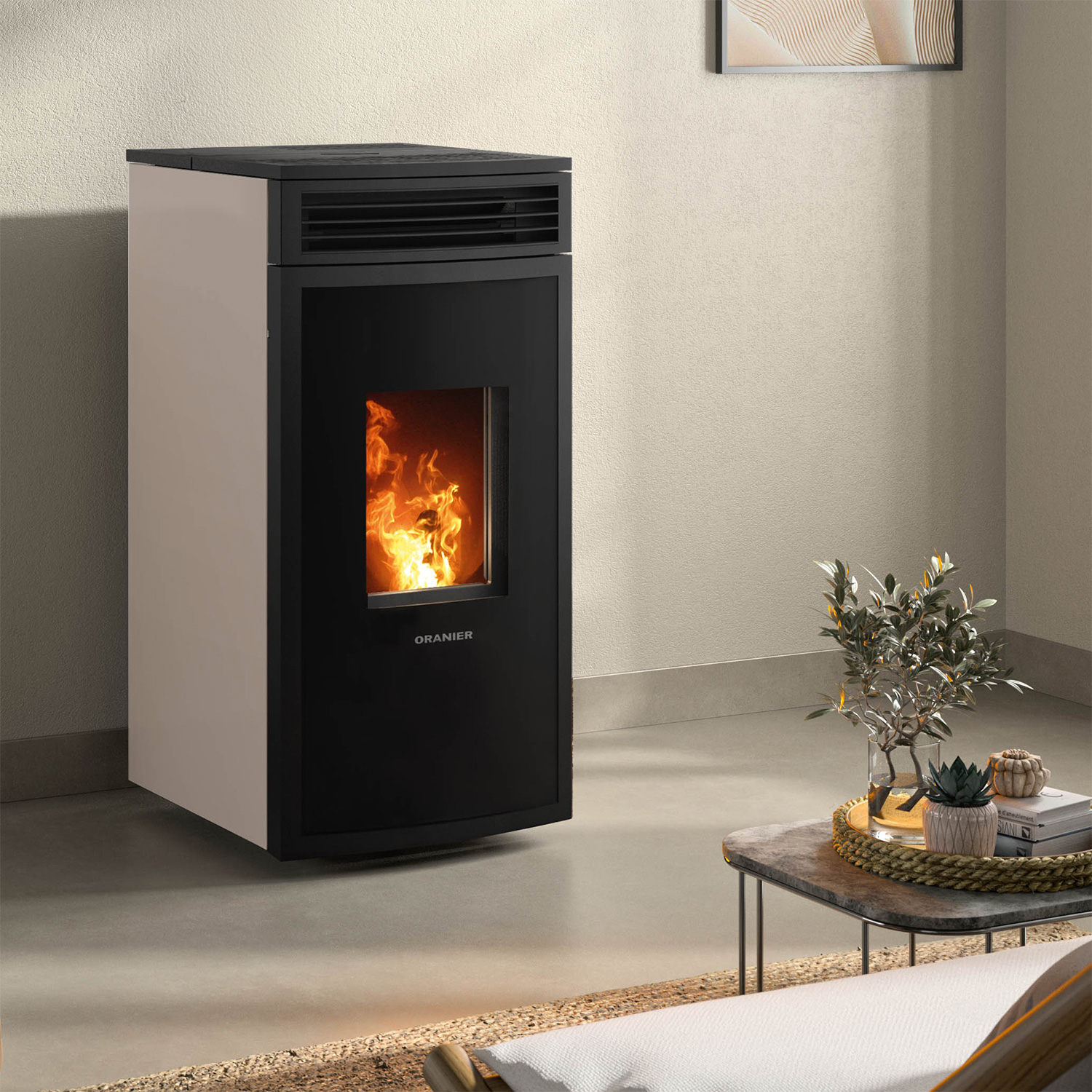 Oranier poêle à bois Neta Taupe raccord arrière