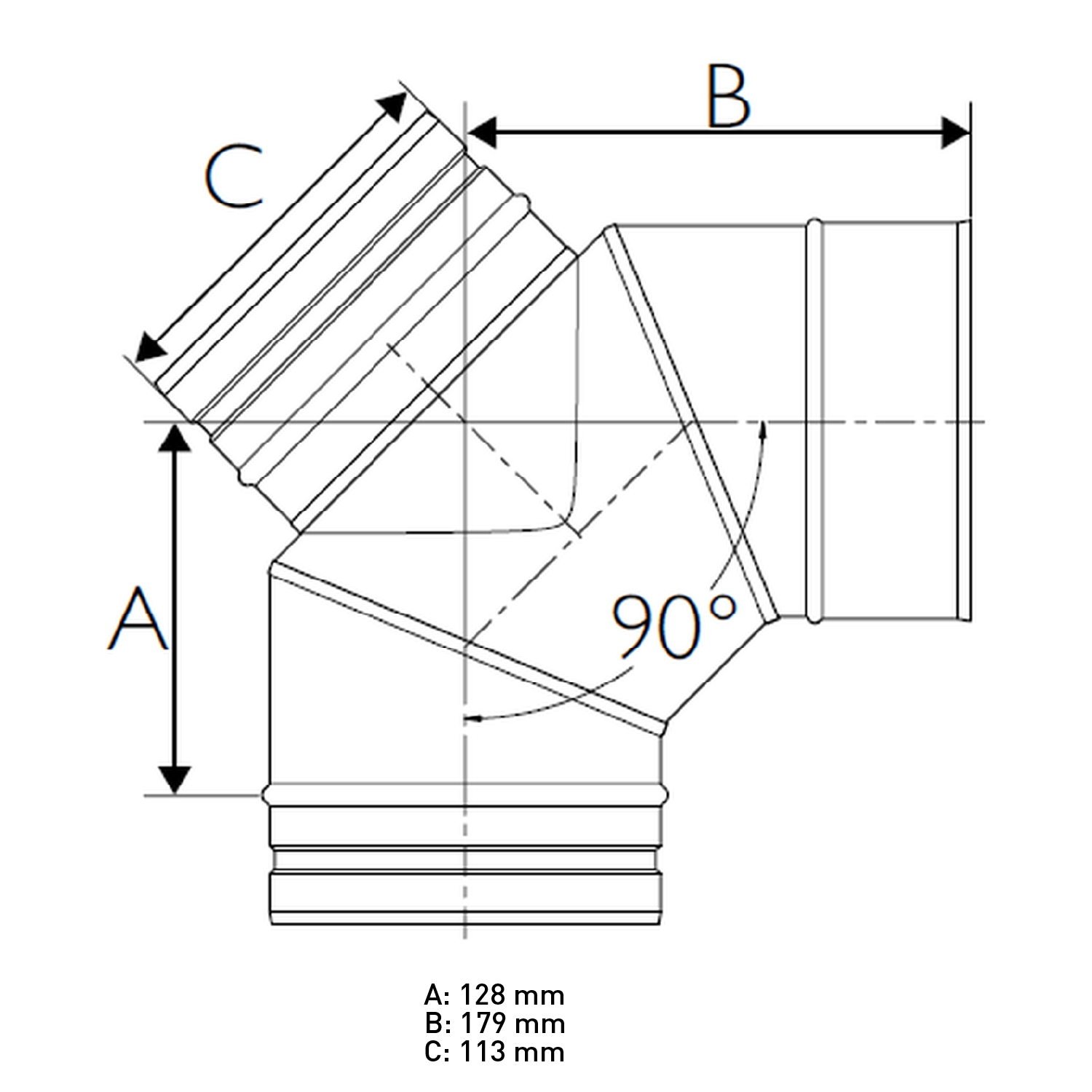 Schiedel PRIMA PLUS coude d’inspection 90° H1 Ø113 mm simple paroi mat