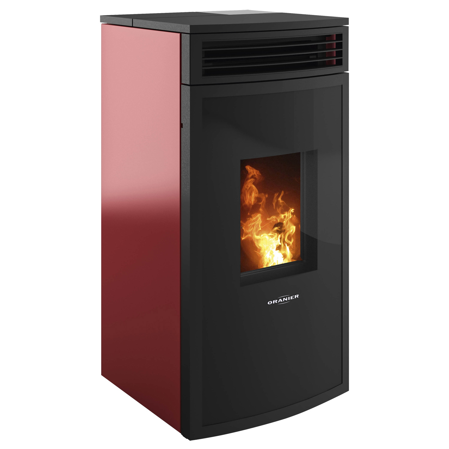 Oranier Neta poêle à granulés acier bordeaux, sortie de fumée par le haut