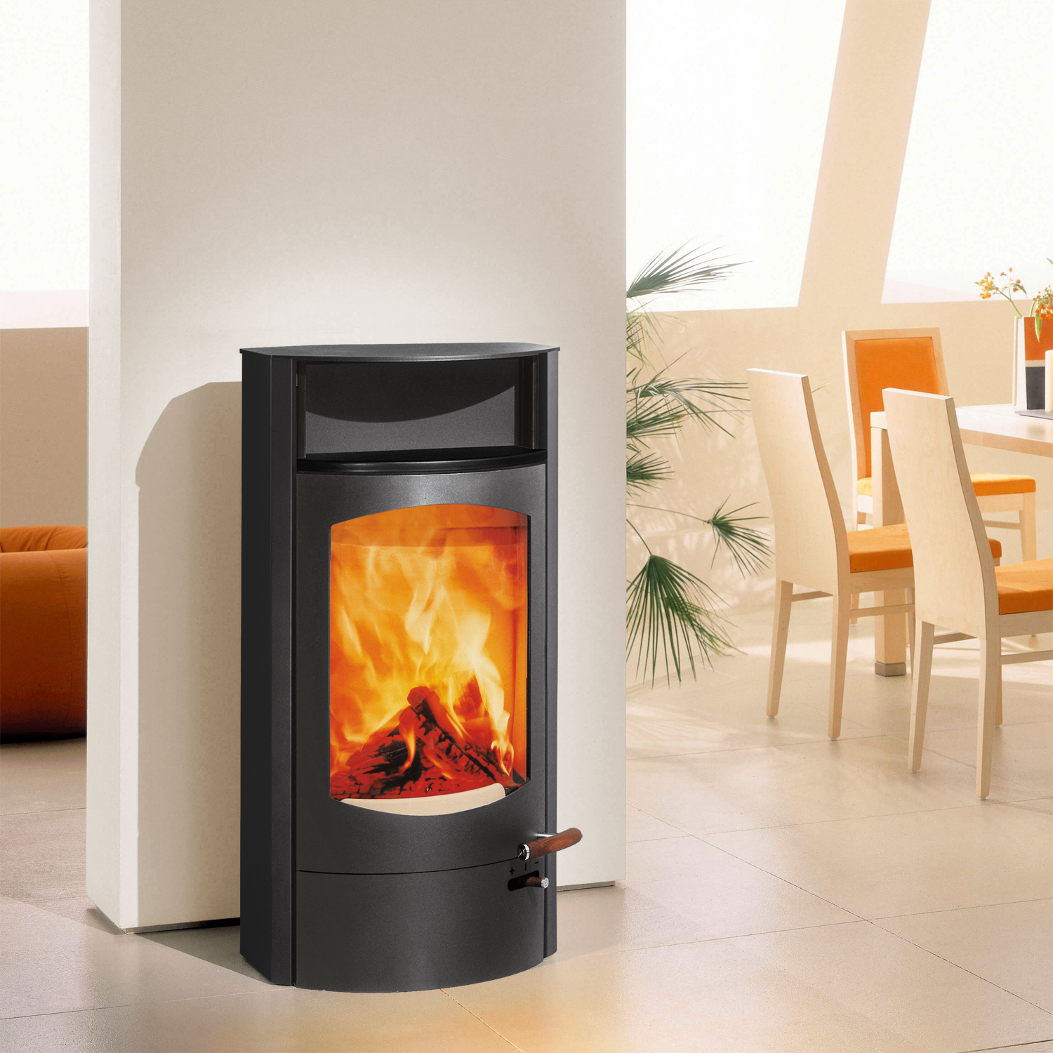 Austroflamm Koko 2.0 Poêle à bois en acier gris fonte, compartiment de maintien au chaud en céramique noir mat, plaque supérieure en fonte, RRA arrière Austroflamm Koko 2.0 Poêle à bois en acier gris fonte, compartiment de maintien au chaud en céramique noir mat, plaque supérieure en fonte, RRA arrière