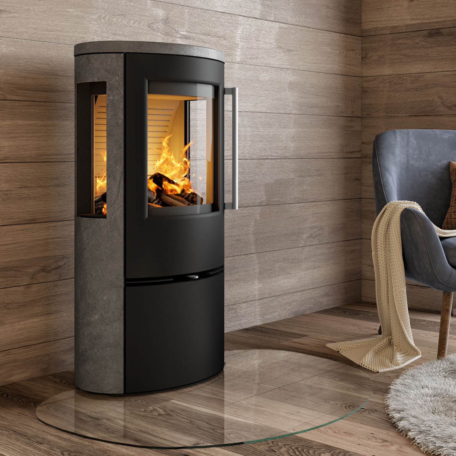 TermaTech TT23RGS poêle à bois acier noir/pierre ollaire