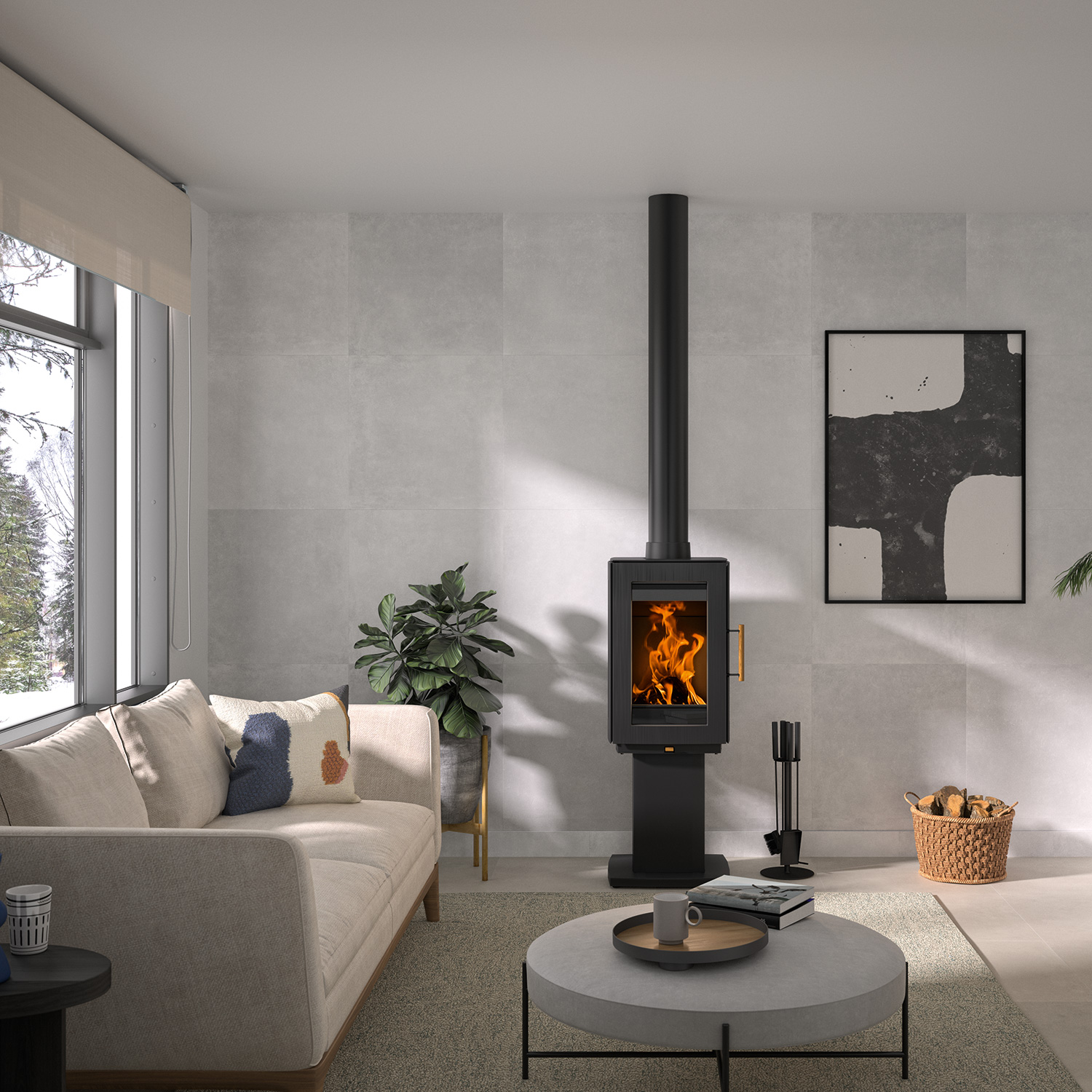 Poêle à bois Hergom Glow en fonte noire avec pied