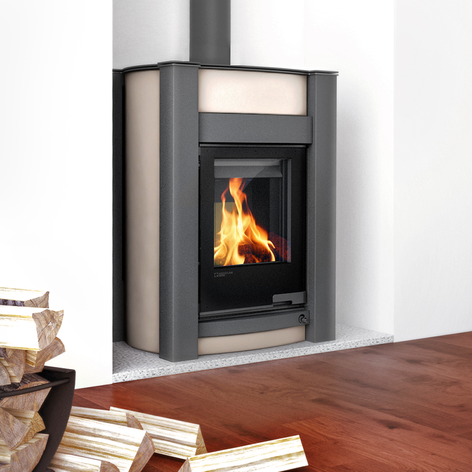 Poêle à bois avec échangeur d'eau Aquaflam Vario Kalmar Basic Crème 11/5 kW