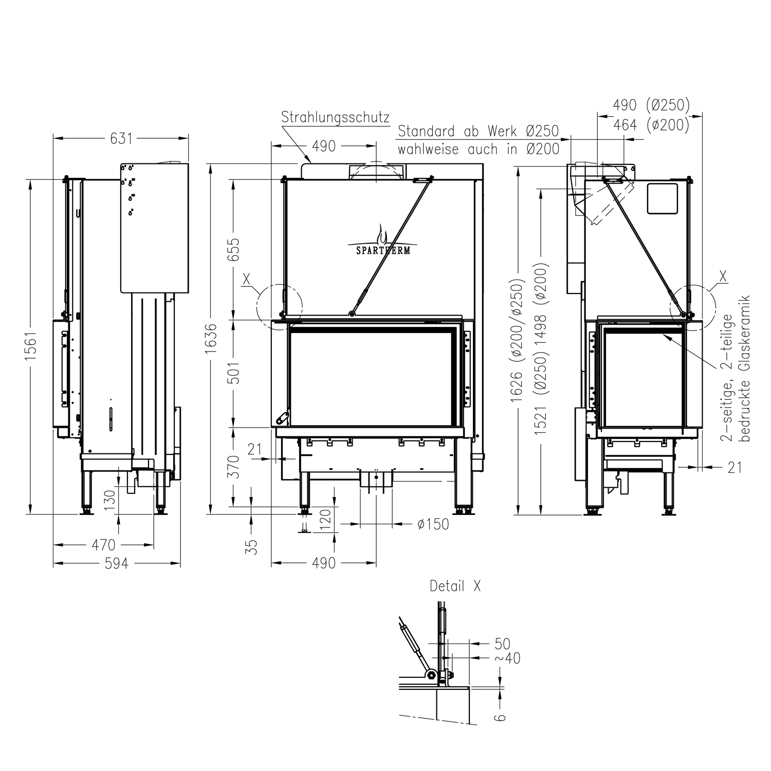 Spartherm Premium Varia-2L-80h Insert de cheminée d'angle RRA Ø 250 mm
